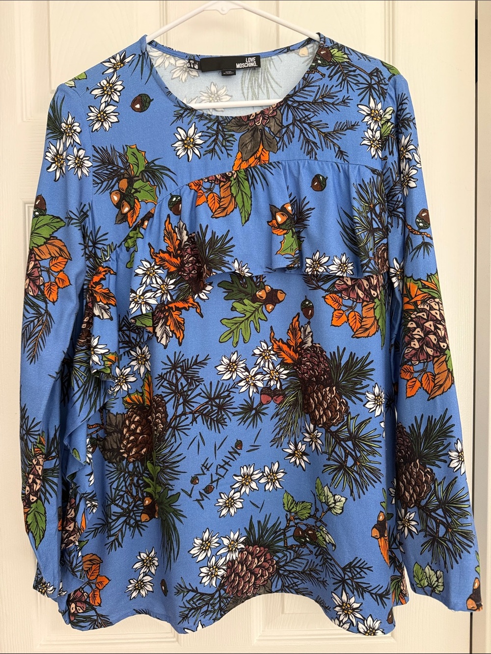Love Moschino Blusa Balsa Floral & Pinecone Print Long-Sleeve Blouse